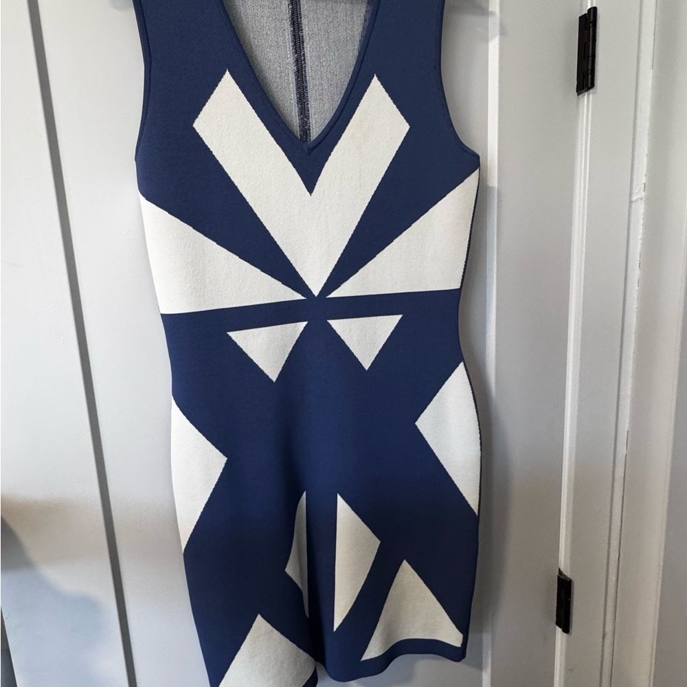 Stylish Blue and White Geometric Dress